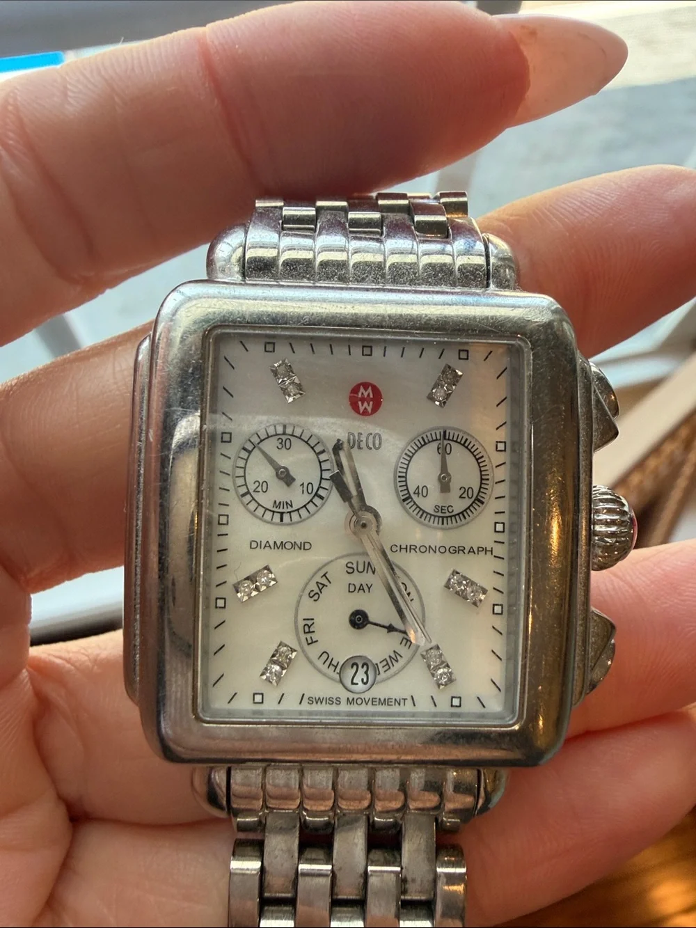 MICHELE Stainless Steel Diamond Accent Women's Watch - Silver & White